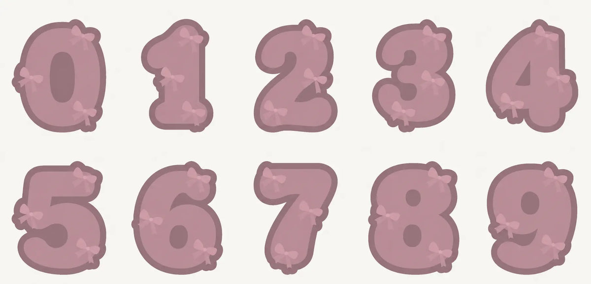 Übersicht der Zahlen 0 bis 9 mit Schleife als Ausstecher-Formen – STL-Dateien von Danis Drip / Overview of the bow numbers 0 to 9 as cookie cutter shapes – by Danis Drip