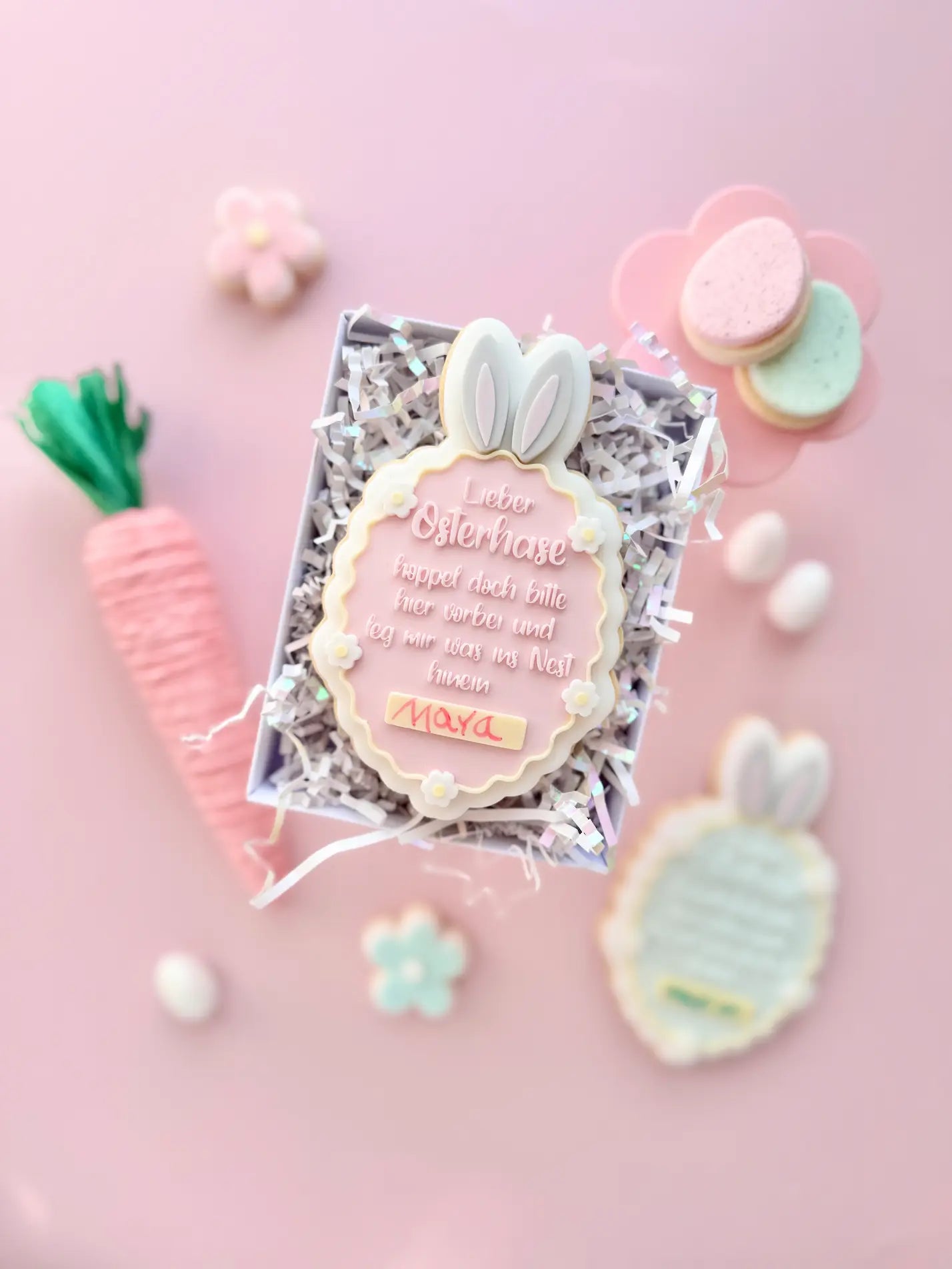 Osterhasen Wunschzettel – Cookie Cutter & Stempel (Osterkorb mit Rahmen)