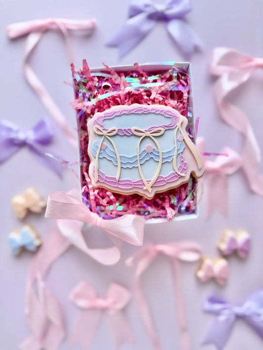 Runde Vintage-Torte mit Schleife -Cookie Cutter & Stempel