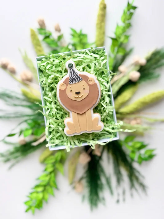 Löwe mit Partyhut Dschungel safari Leo danis drip cookie cutter embosser debosser fondant ausstecher