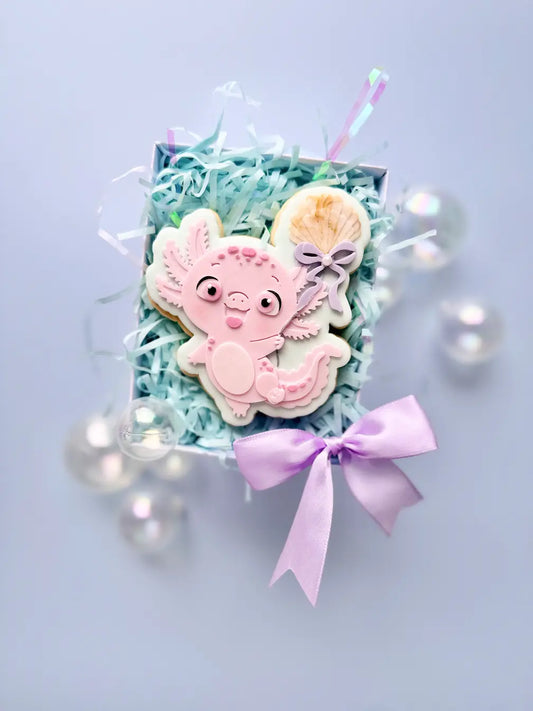 Axolotl mit Schildkröte danis drip stempel cookie cutter ausstecher fondant backen luftballon muschel