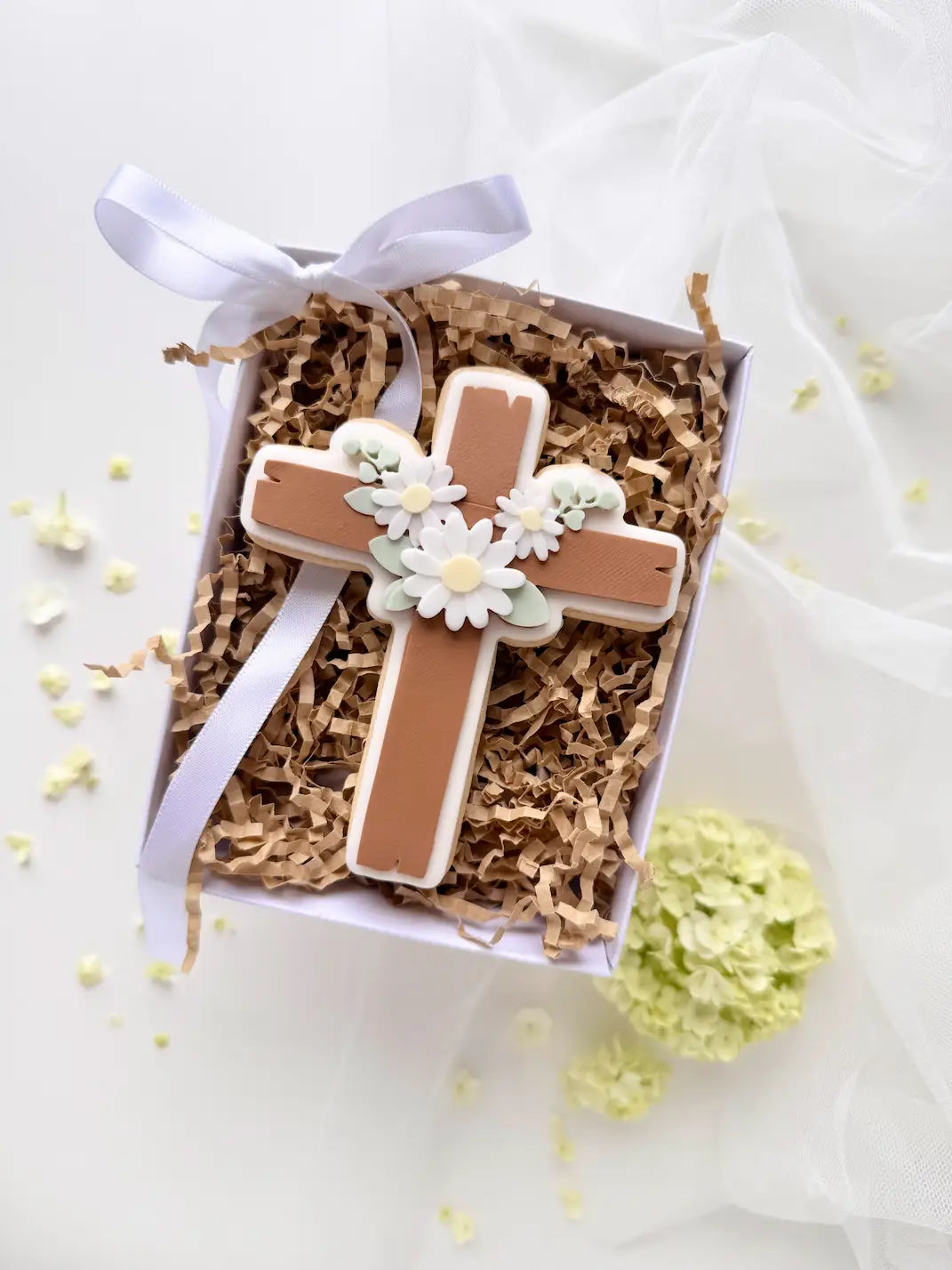Kreuz mit floralem Muster – Cookie Cutter & Stempel für Taufe, Kommunion & Konfirmation
