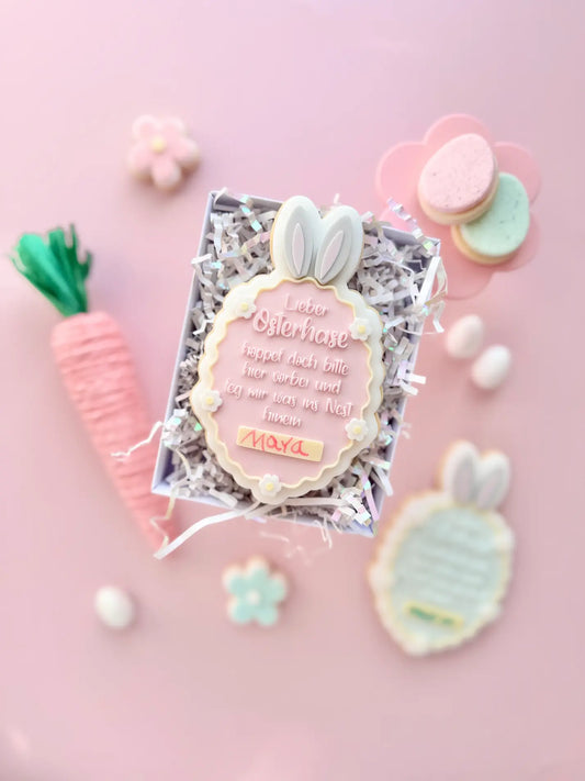 Osterhasen Wunschzettel – Cookie Cutter & Stempel (Osterkorb mit Rahmen)